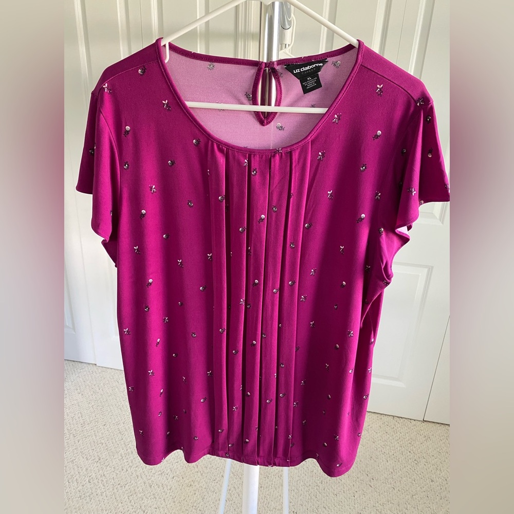 Liz Claiborne Pink Embellished Pleated Blouse